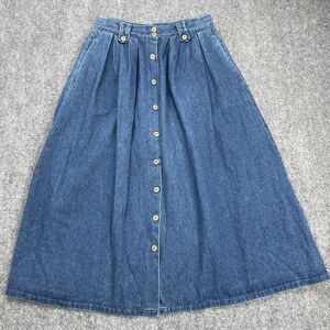 Peddlers Vintage Button Front Denim Skirt Womens Sz 13/14 Pockets Cotton Midi